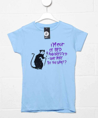 Banksy Womens T-Shirt - Out Of Bed Rat - 8Ball Fitted Womens T-Shirt